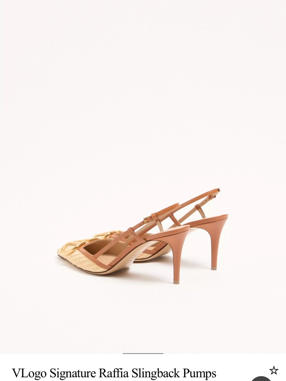 Valentino Garavani Raffia Pointed Slingback Pumps with Gold VLogo - Picture 4 of 10